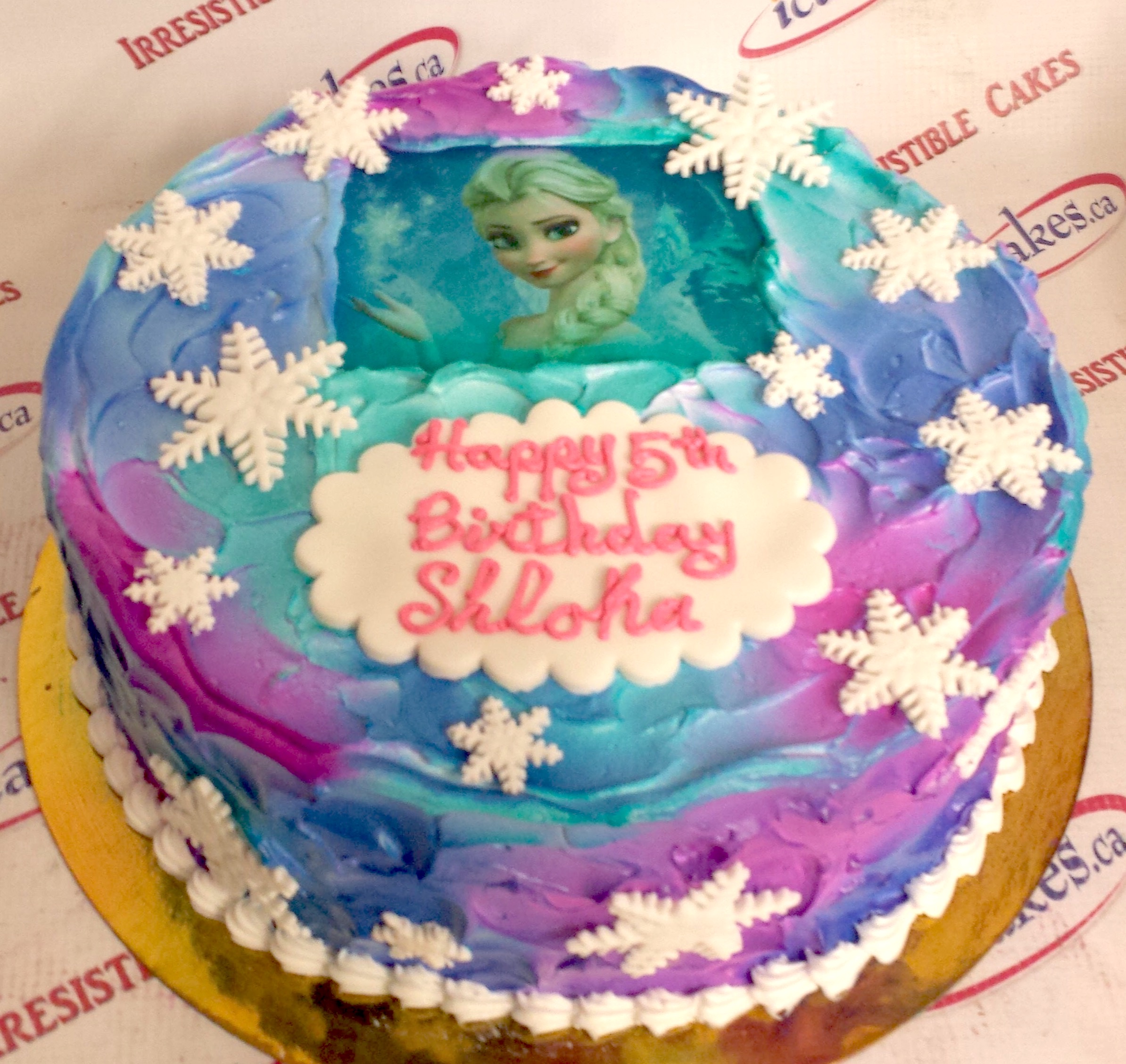 Frozen Round Snowflakes Buttercream Photo Girl Birthday Cake
