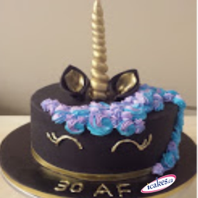 Unicorn Black Fondant Girl / Female Woman Birthday Cake