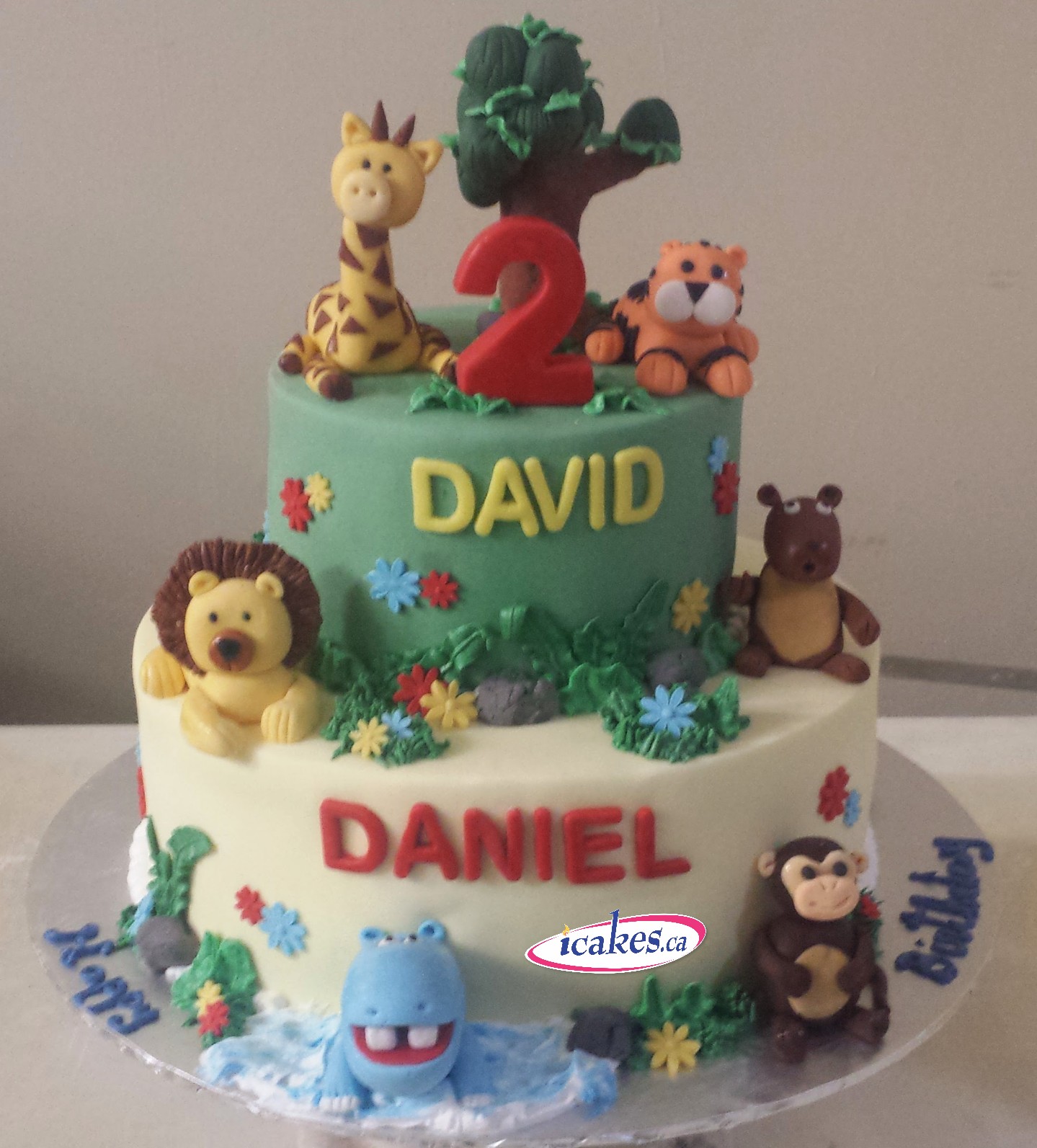 Animals Jungle Zoo Fondant Kids Boy Birthday Cake