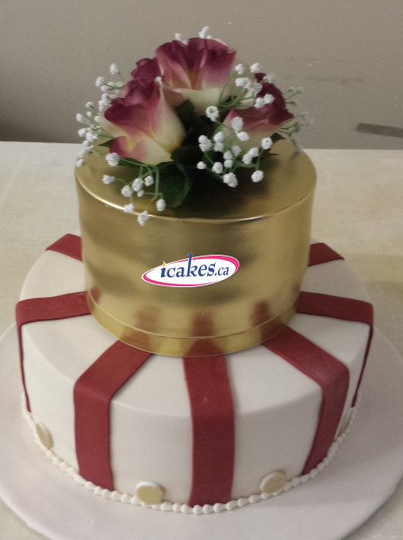 Gold And Stripes Bridal Shower Cake