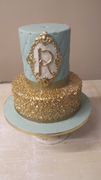 3 Tier Gold Theme Bridal Shower Cake