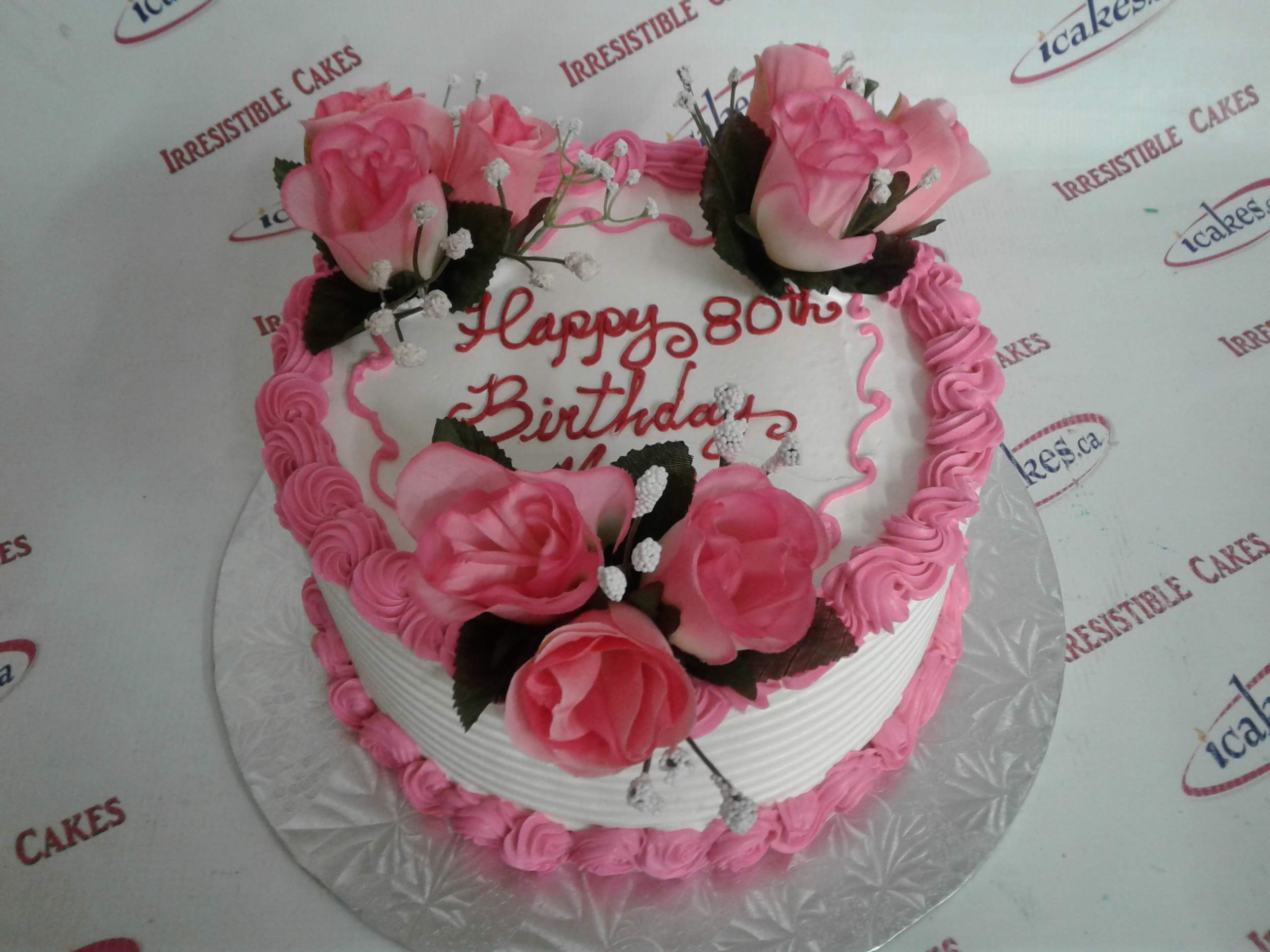 Pink Silk Roses Birthday Cake For Woman/Girl