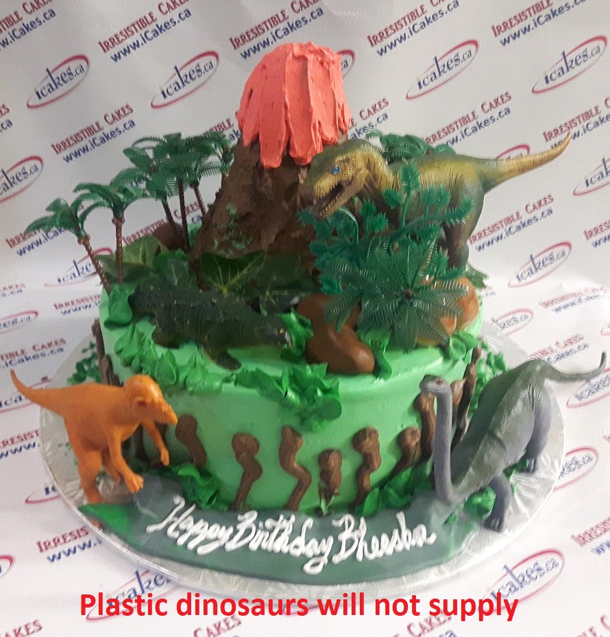 Dinosaur Jurassic park jungle volcano buttercream birthday cake