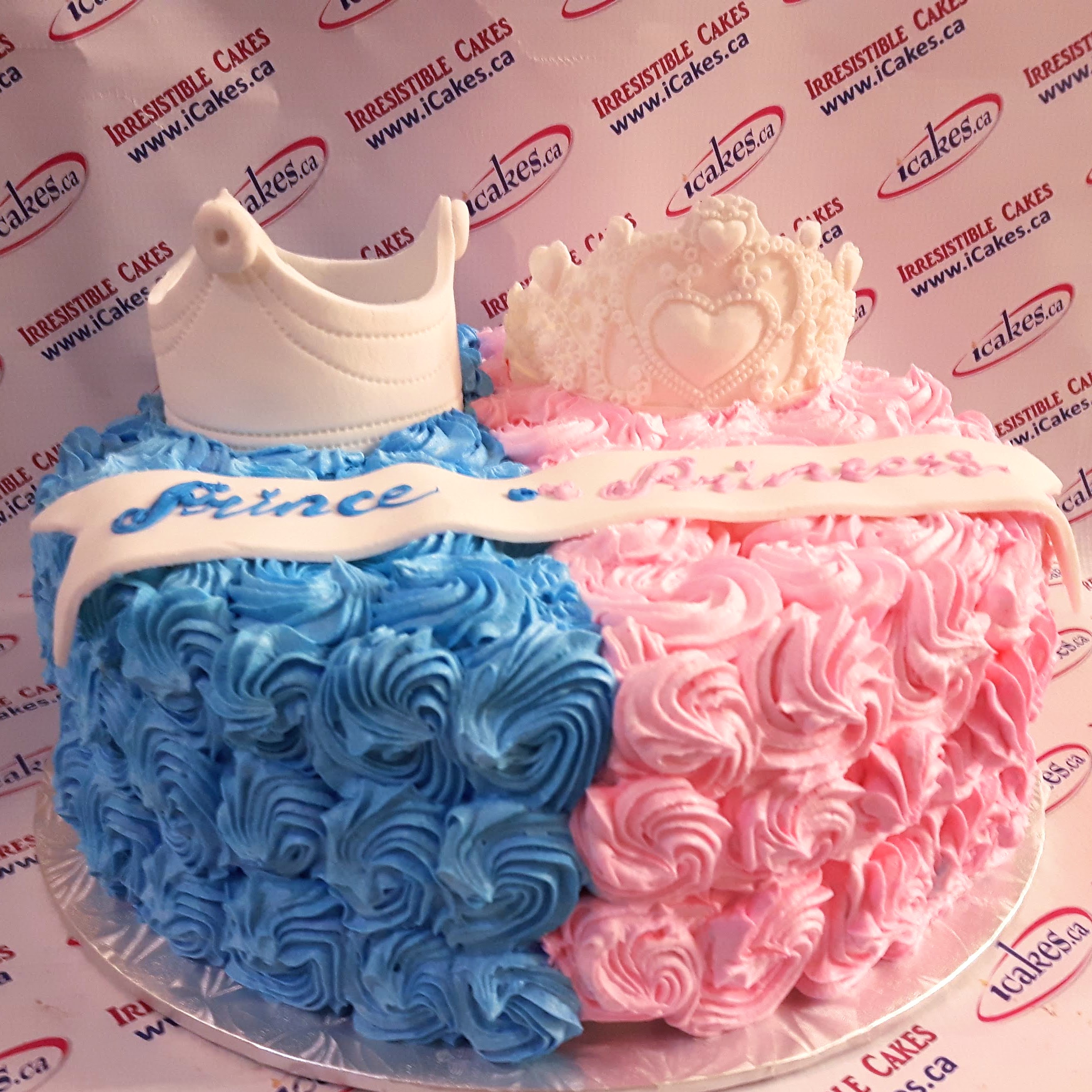 Gender Reveal tiara crown rosette buttercream baby shower cake