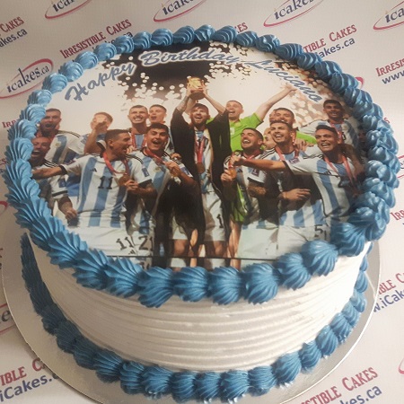 Soccer sports Messi edible photo picture cake from iCakes Brampton