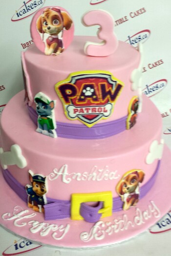 Paw Patrol 2 Tier Fondant Kids Boy And Girl Birthday Cake