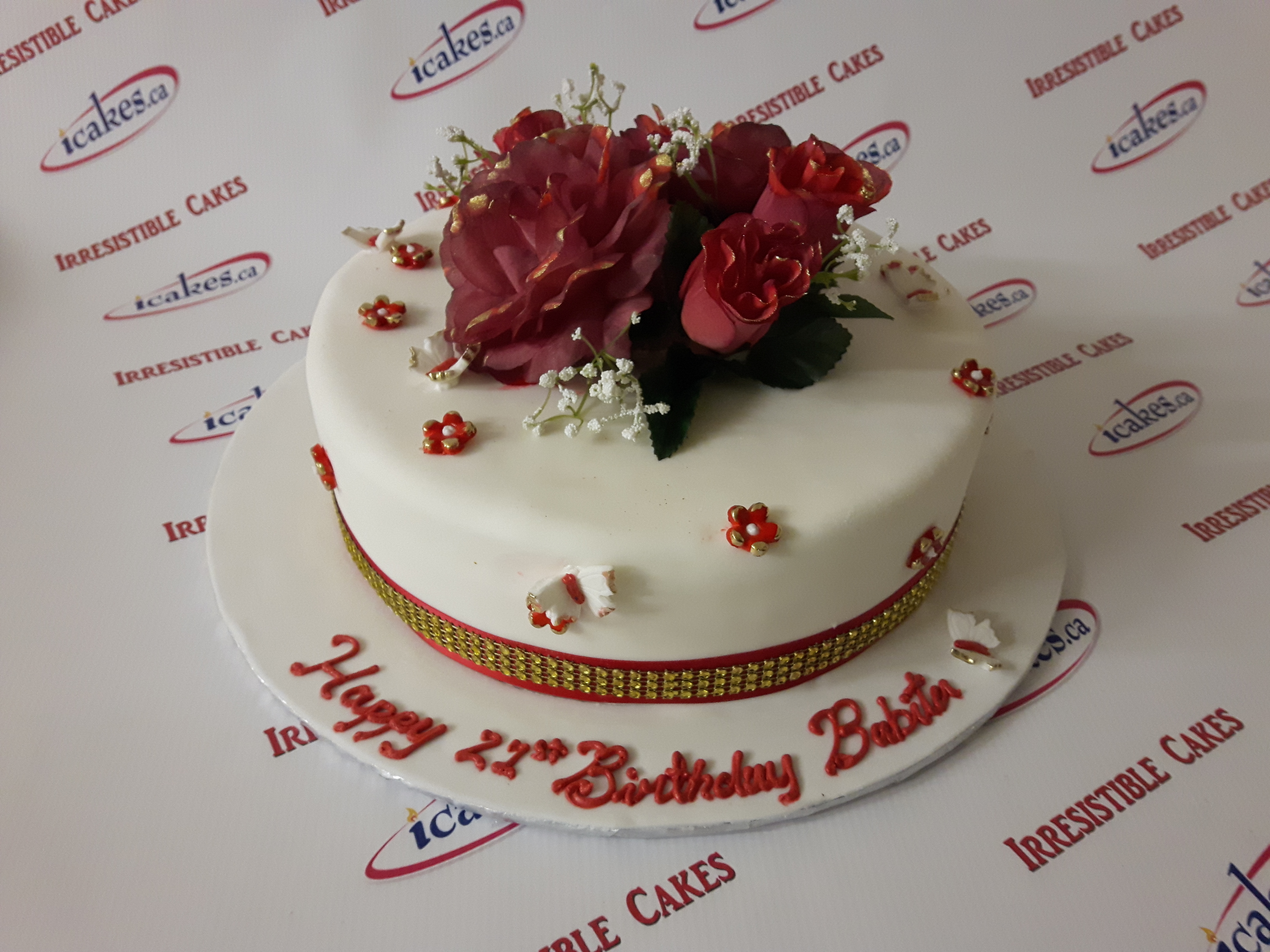 Beautiful Silk Roses, Fondant Birthday Cake For Woman