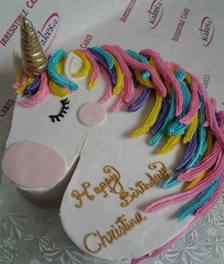 Unicorn shape buttercream cake for girls birthday Toronto